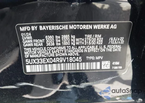 2024 BMW X6 xDrive40I z USA, uszkodzony, nr VIN 5UX33EX04R9V18045